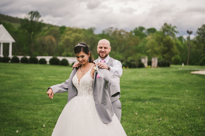 A beautiful stormy April wedding at Springfield Manor in Thurmont Maryland bride and groom portraits