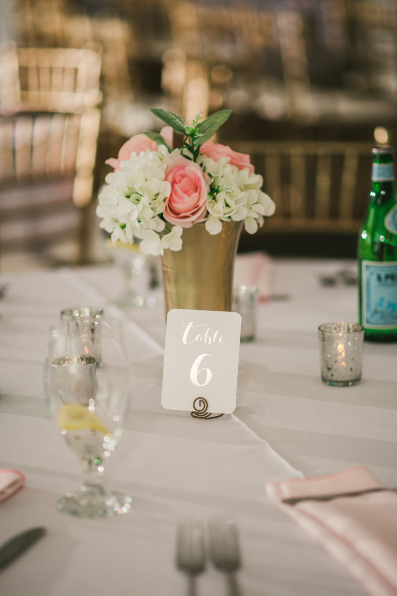 A beautiful stormy April wedding reception table setting at Springfield Manor in Thurmont Maryland 