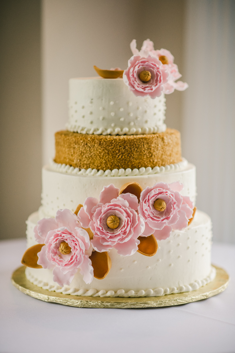 A beautiful stormy April wedding reception wedding cake from Cakes and Confections at Springfield Manor in Thurmont Maryland 