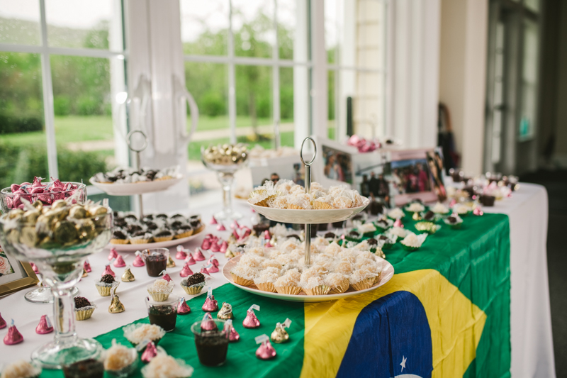 A beautiful stormy April wedding reception wedding cake from Cakes and Confections at Springfield Manor in Thurmont Maryland 