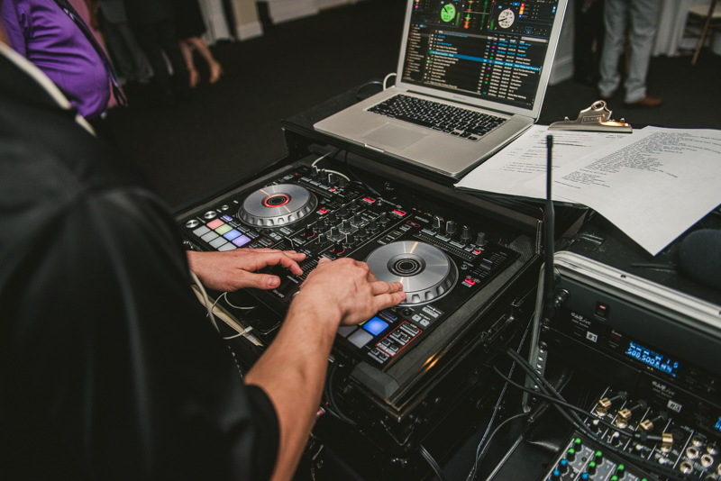 A beautiful stormy April wedding reception at Springfield Manor in Thurmont Maryland  DJ soundboard from Wizer Production