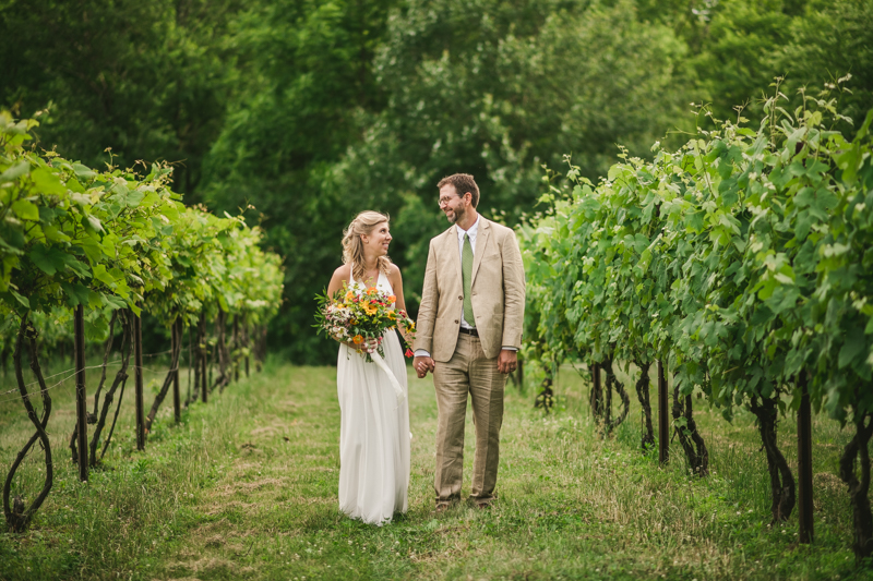 Gorgeous summer wedding bride and groom portraits at Rocklands Farm Winery in Poolesville, Maryland by Britney Clause Photography a husband and wife wedding photographer team in Maryland