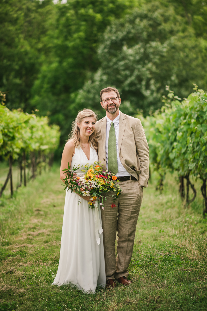 Gorgeous summer wedding bride and groom portraits at Rocklands Farm Winery in Poolesville, Maryland by Britney Clause Photography a husband and wife wedding photographer team in Maryland