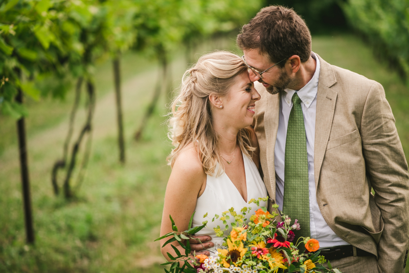 Gorgeous summer wedding bride and groom portraits at Rocklands Farm Winery in Poolesville, Maryland by Britney Clause Photography a husband and wife wedding photographer team in Maryland