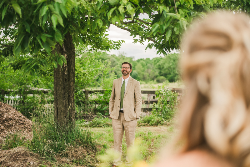 Gorgeous summer wedding bride and groom portraits at Rocklands Farm Winery in Poolesville, Maryland by Britney Clause Photography a husband and wife wedding photographer team in Maryland