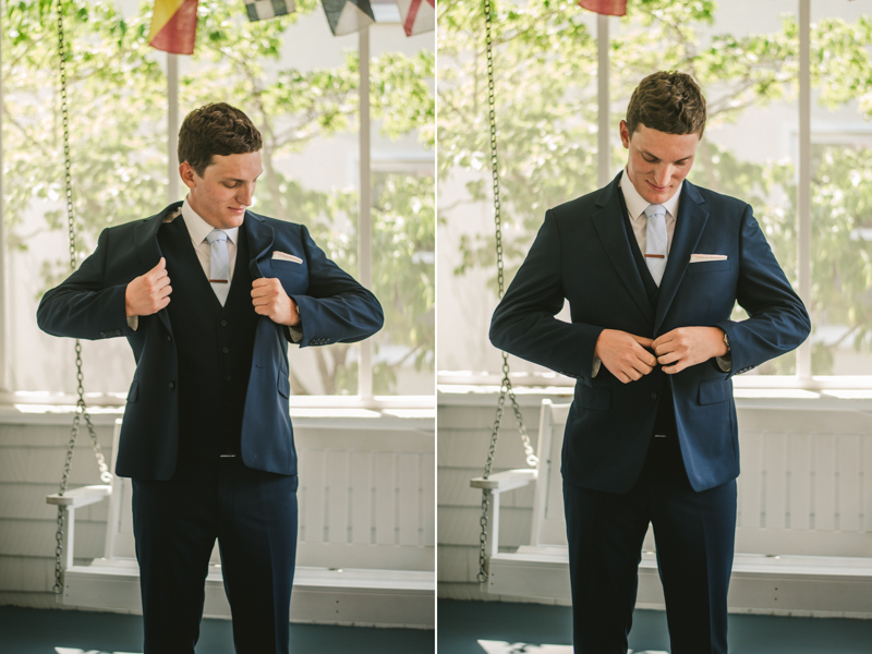 A groom getting ready for his wedding at an AirBnB in Annapolis by Britney Clause Photography, wedding photographers in Maryland