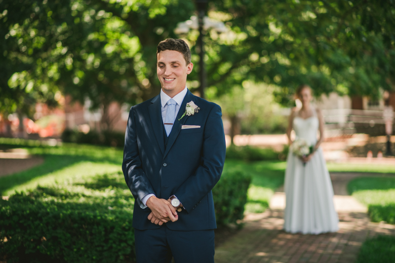 Summer wedding First Look in Downtown Annapolis by Britney Clause Photography, wedding photographers in Maryland