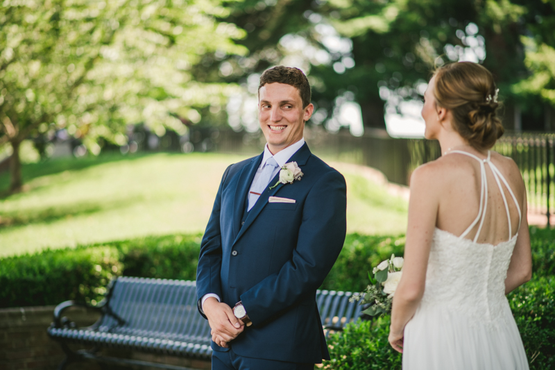 Summer wedding First Look in Downtown Annapolis by Britney Clause Photography, wedding photographers in Maryland