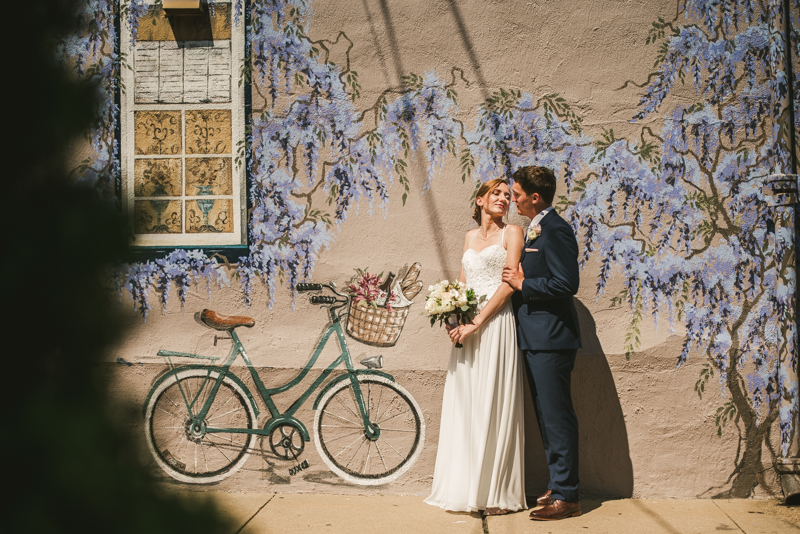 Summer wedding First Look in Downtown Annapolis at the Wisteria Mural by Britney Clause Photography, wedding photographers in Maryland