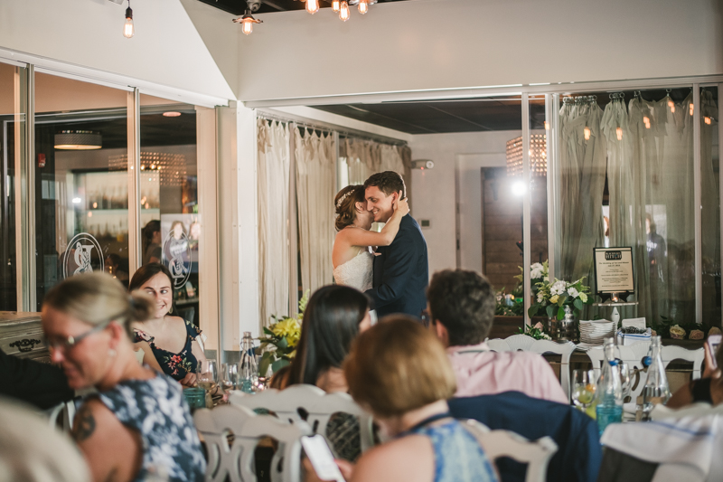 A July wedding reception at Blackwall Hitch restaurant in Annapolis, by Britney Clause Photography, wedding photographers in Maryland