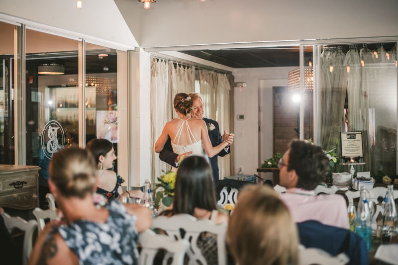 A July wedding reception at Blackwall Hitch restaurant in Annapolis, by Britney Clause Photography, wedding photographers in Maryland