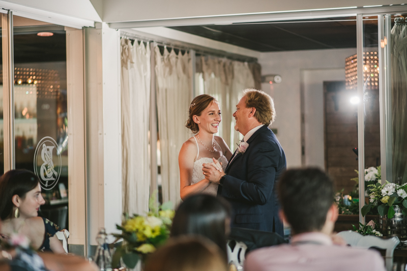 A July wedding reception at Blackwall Hitch restaurant in Annapolis, by Britney Clause Photography, wedding photographers in Maryland