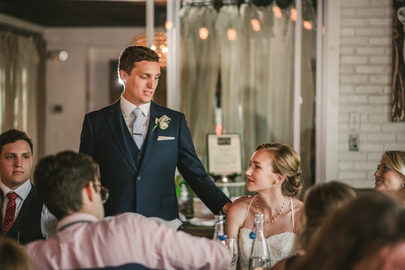 A July wedding reception at Blackwall Hitch restaurant in Annapolis, by Britney Clause Photography, wedding photographers in Maryland