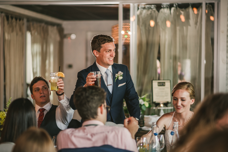 A July wedding reception at Blackwall Hitch restaurant in Annapolis, by Britney Clause Photography, wedding photographers in Maryland