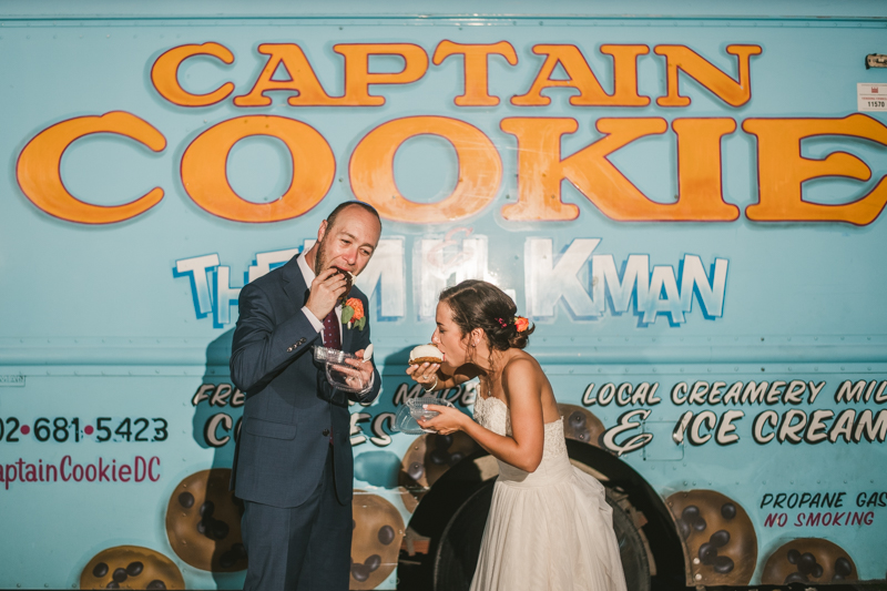 Gorgeous summer wedding dessert by Captain Cookie food truck at Dulany's Overlook in Frederick Maryland by Britney Clause Photography, wedding photographers in Maryland.