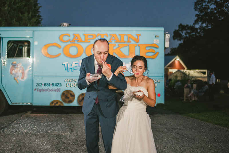 Gorgeous summer wedding dessert by Captain Cookie food truck at Dulany's Overlook in Frederick Maryland by Britney Clause Photography, wedding photographers in Maryland.