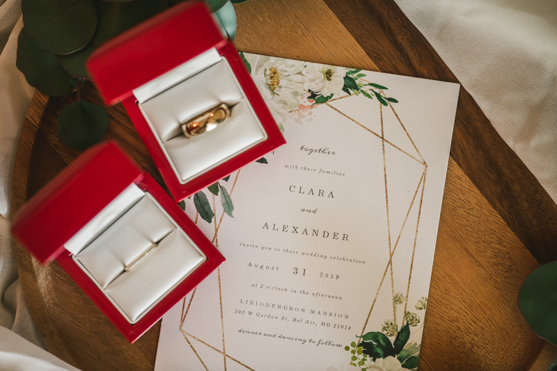 Gorgeous James Allen wedding ring set at Liriodendron Mansion in Bel Air, Maryland by Britney Clause Photography