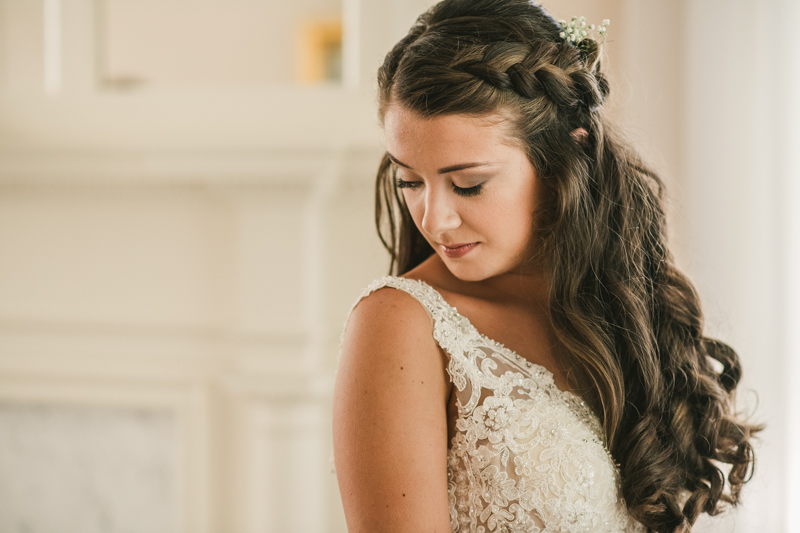 Gorgeous bridal hair and makeup by Pins-n-Brushes at a wedding at Liriodendron Mansion in Bel Air, Maryland by Britney Clause Photography