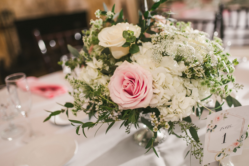 Gorgeous centerpiece from Clarksville Flower Station at a wedding at Liriodendron Mansion in Bel Air, Maryland by Britney Clause Photography