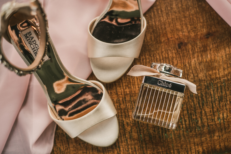 Beautiful Badgley Mischka Collection wedding shoes at Main Street Ballroom in Ellicott City by Britney Clause Photography