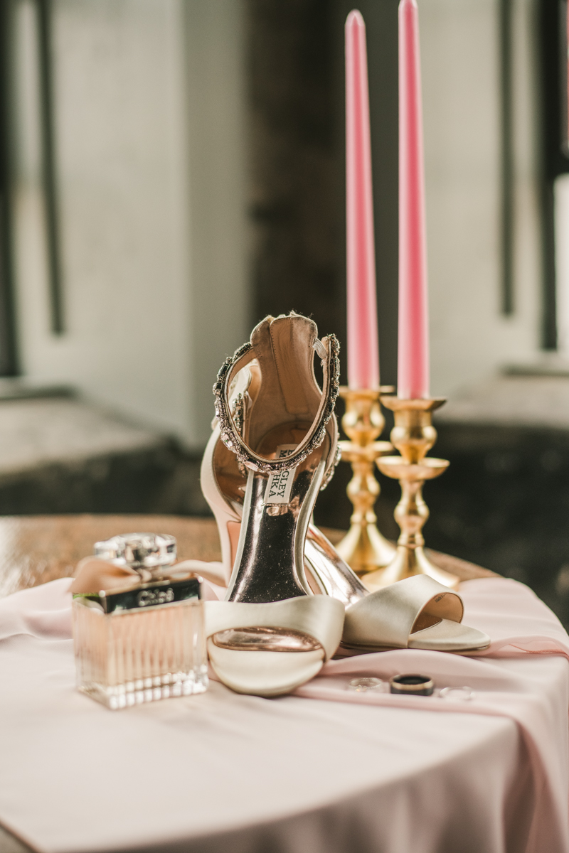 Beautiful Badgley Mischka Collection wedding shoes at Main Street Ballroom in Ellicott City by Britney Clause Photography