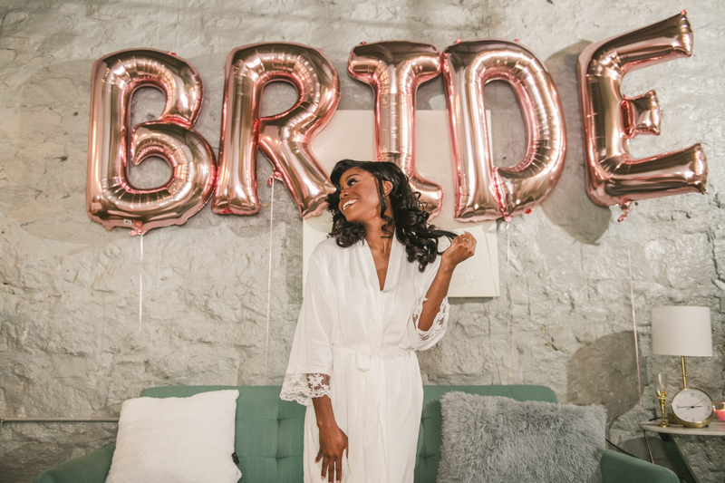 Beautiful bride in the Main Street Ballroom bridal suite in Ellicott City by Britney Clause Photography