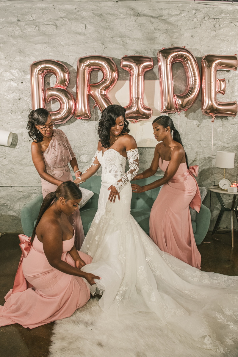 Beautiful bride in the Main Street Ballroom bridal suite in Ellicott City by Britney Clause Photography