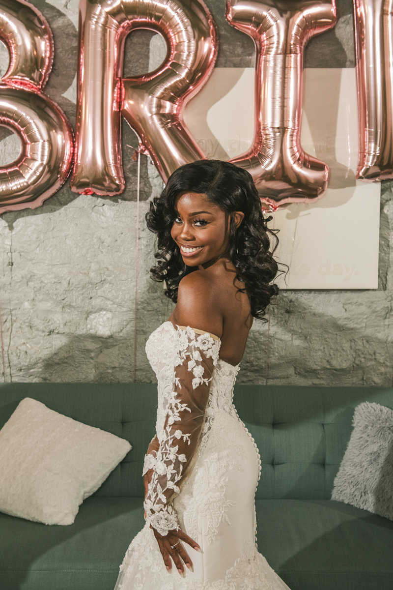 Beautiful bride in the Main Street Ballroom bridal suite in Ellicott City by Britney Clause Photography