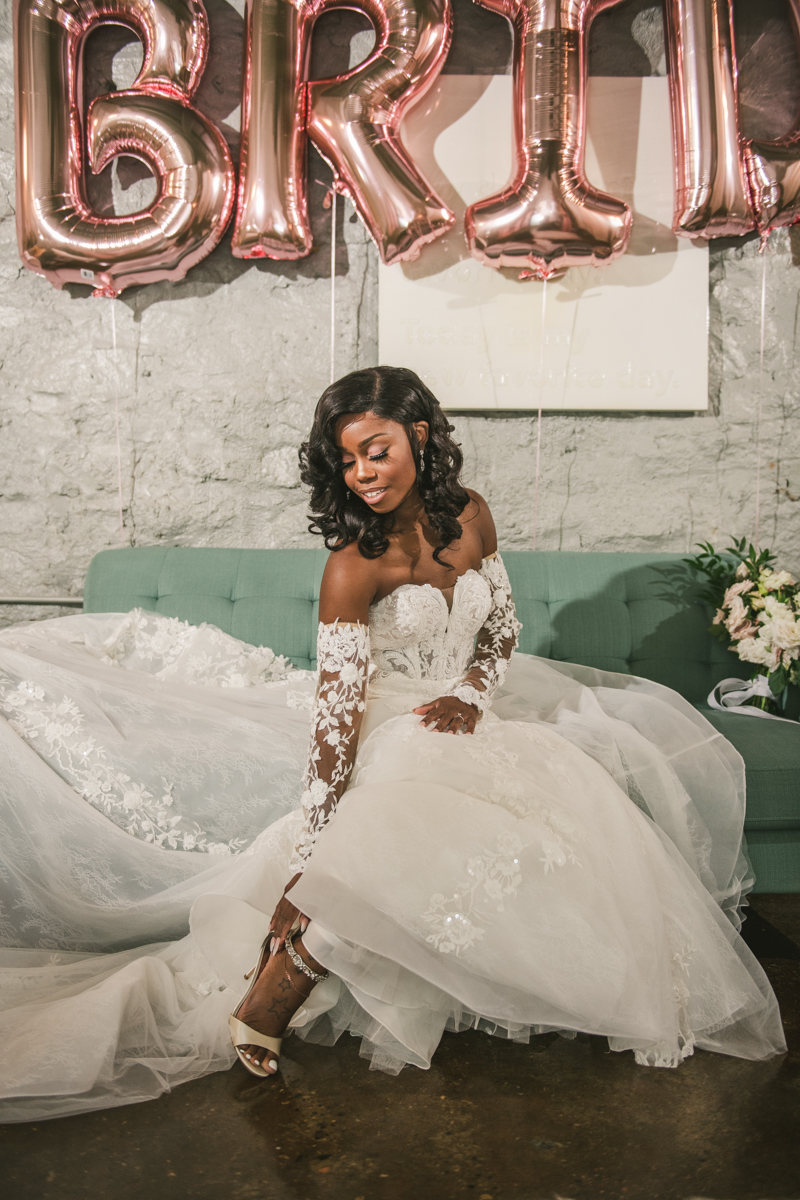 Beautiful bride in the Main Street Ballroom bridal suite in Ellicott City by Britney Clause Photography