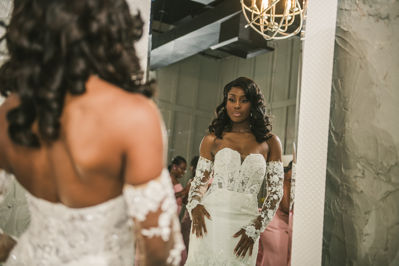 Beautiful bride in the Main Street Ballroom bridal suite in Ellicott City by Britney Clause Photography