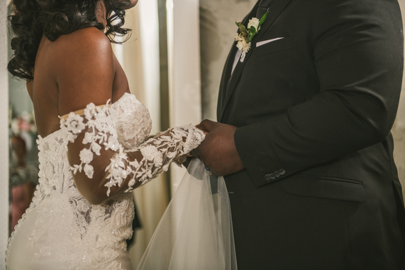 Beautiful bride in the Main Street Ballroom bridal suite in Ellicott City by Britney Clause Photography