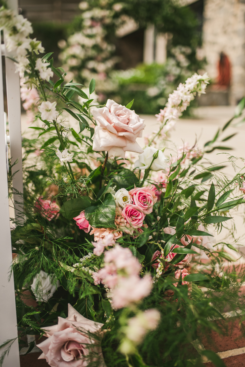 Beautiful ceremony florals from Flor de Casa at Main Street Ballroom in Ellicott City by Britney Clause Photography