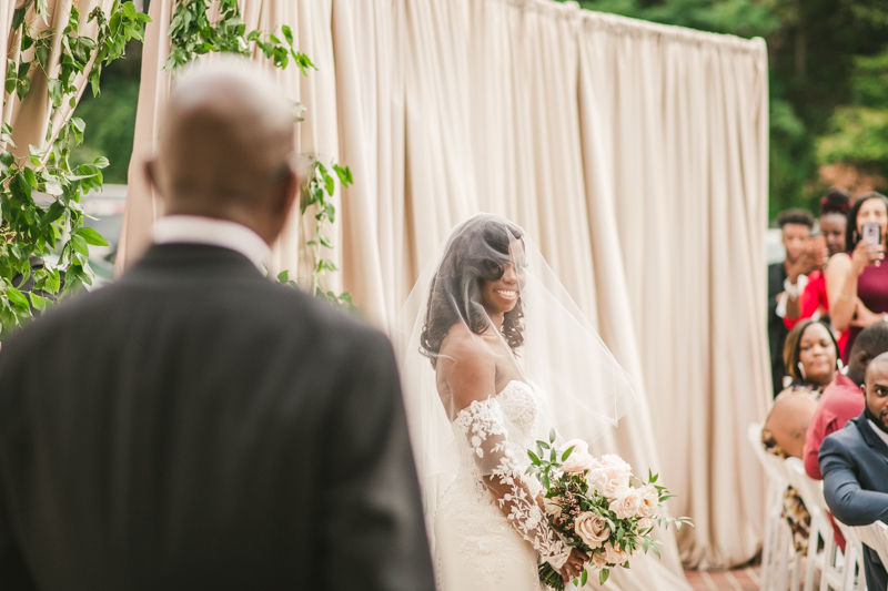 Beautiful wedding ceremony at Main Street Ballroom in Ellicott City by Britney Clause Photography