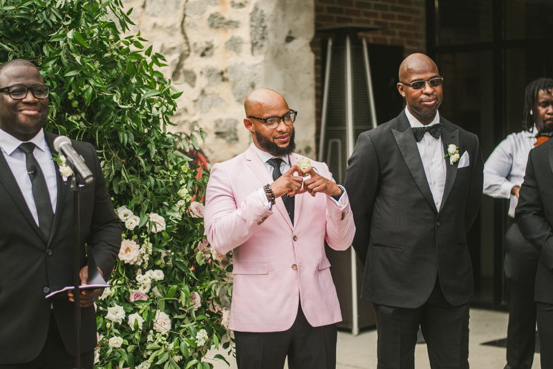 Beautiful wedding ceremony at Main Street Ballroom in Ellicott City by Britney Clause Photography