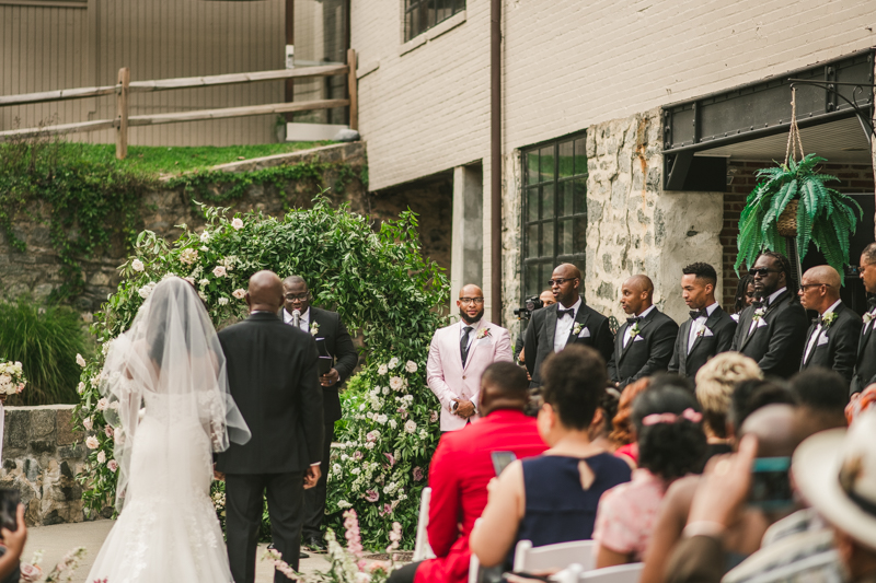 Beautiful wedding ceremony at Main Street Ballroom in Ellicott City by Britney Clause Photography