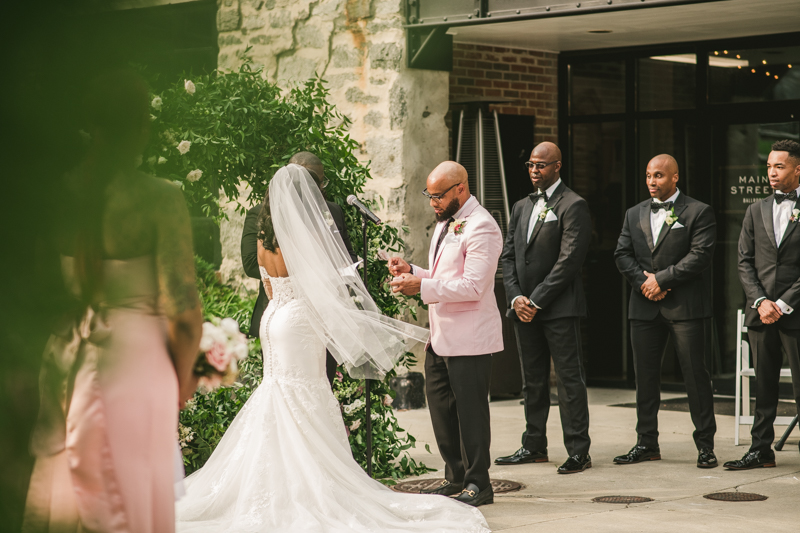 Beautiful wedding ceremony at Main Street Ballroom in Ellicott City by Britney Clause Photography