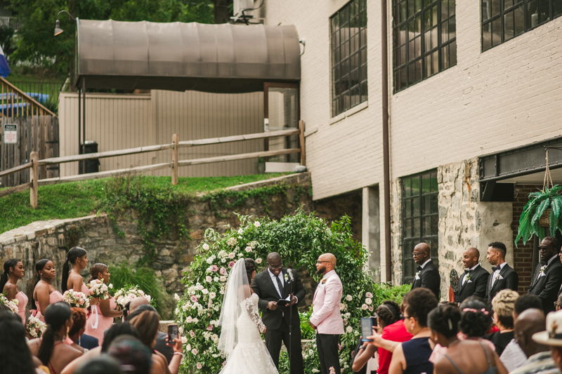 Beautiful wedding ceremony at Main Street Ballroom in Ellicott City by Britney Clause Photography