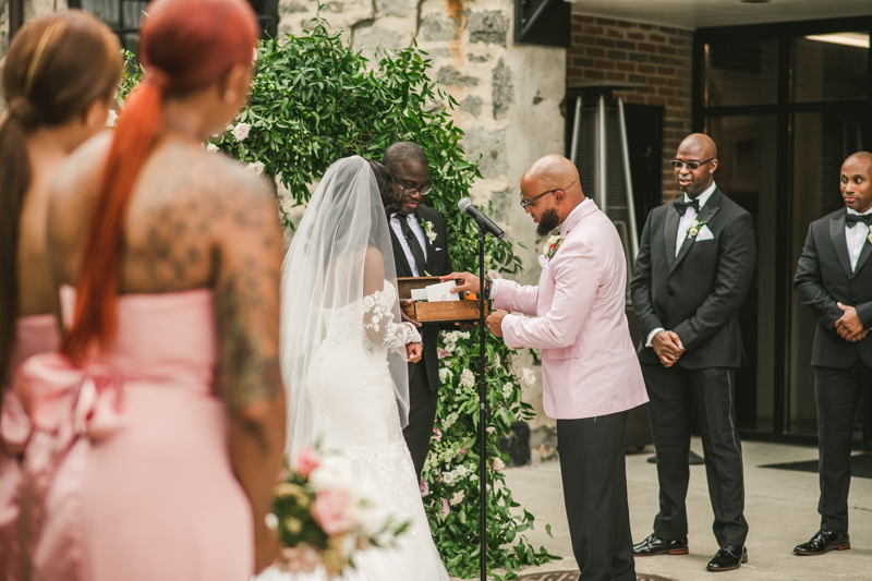 Beautiful wedding ceremony at Main Street Ballroom in Ellicott City by Britney Clause Photography