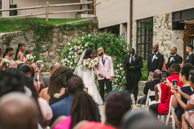 Beautiful wedding ceremony at Main Street Ballroom in Ellicott City by Britney Clause Photography