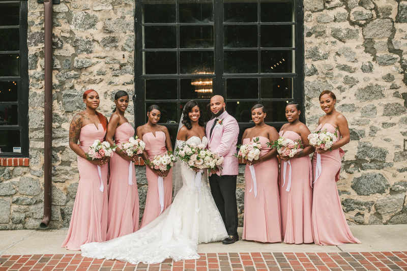 Beautiful wedding bridal party at Main Street Ballroom in Ellicott City by Britney Clause Photography