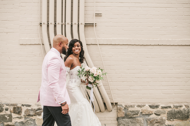 Beautiful wedding just married portraits at Main Street Ballroom in Ellicott City by Britney Clause Photography