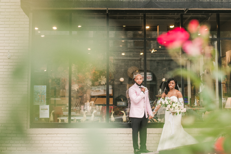 Beautiful wedding just married portraits at Main Street Ballroom in Ellicott City by Britney Clause Photography