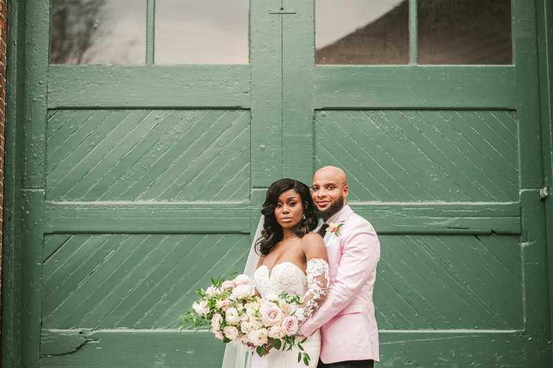 Beautiful wedding just married portraits at Main Street Ballroom in Ellicott City by Britney Clause Photography