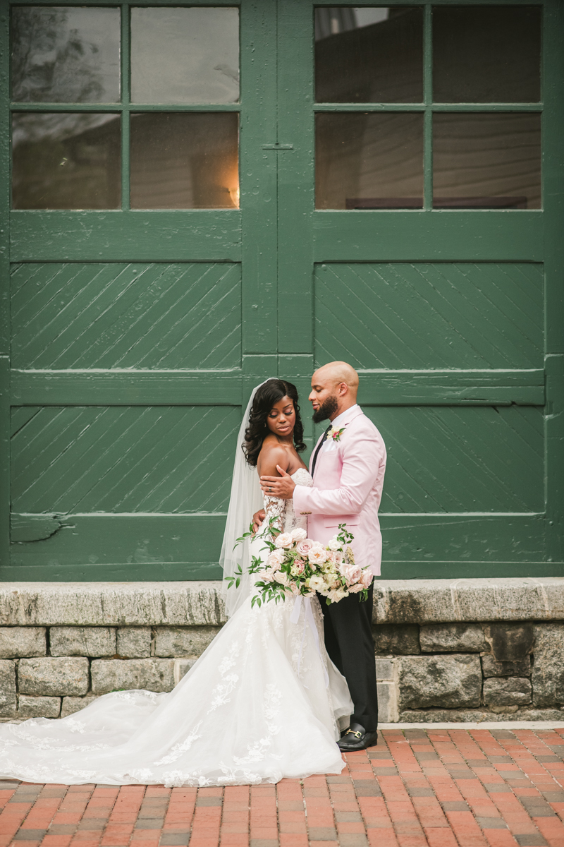 Beautiful wedding just married portraits at Main Street Ballroom in Ellicott City by Britney Clause Photography