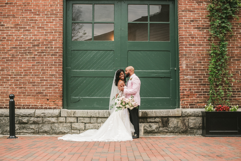 Beautiful wedding just married portraits at Main Street Ballroom in Ellicott City by Britney Clause Photography