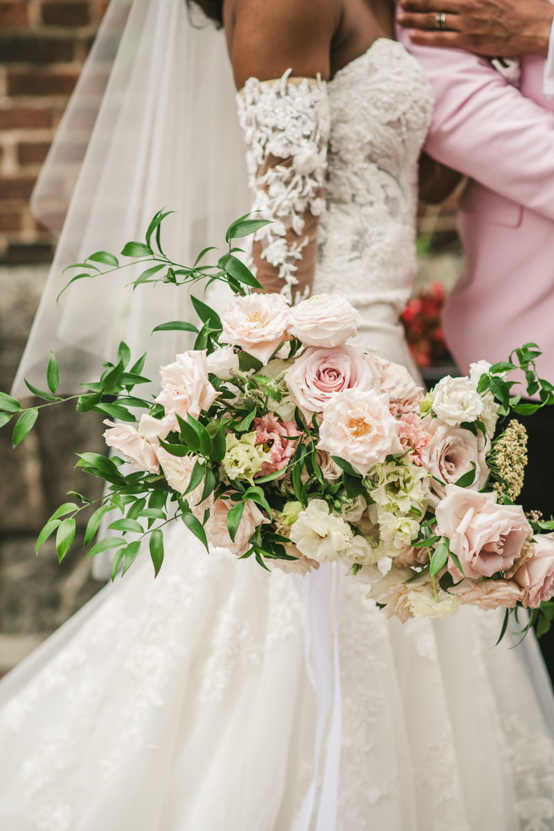 Beautiful bridal bouquets from Flor de Casa at Main Street Ballroom in Ellicott City by Britney Clause Photography