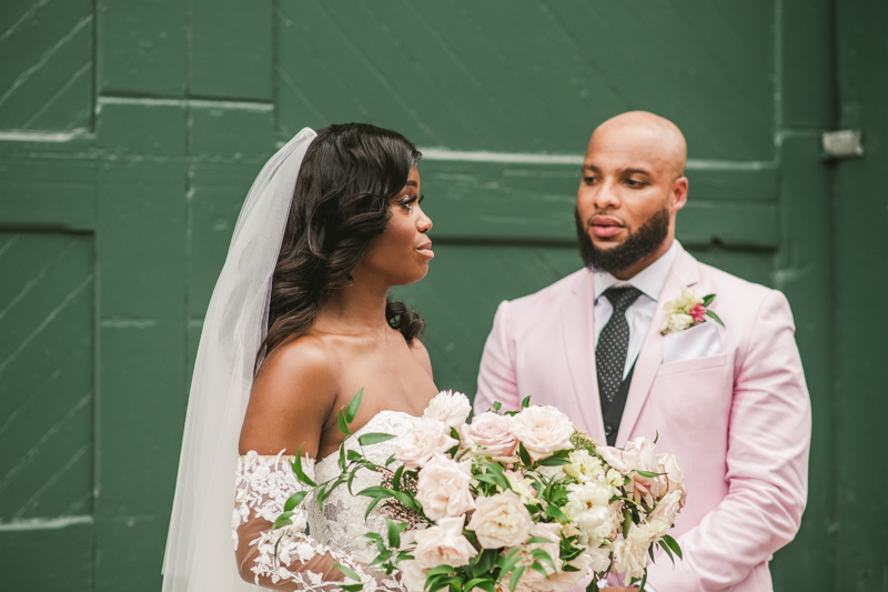 Beautiful wedding just married portraits at Main Street Ballroom in Ellicott City by Britney Clause Photography