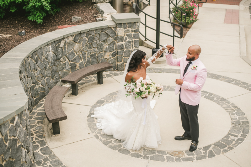 Beautiful wedding just married portraits at Main Street Ballroom in Ellicott City by Britney Clause Photography