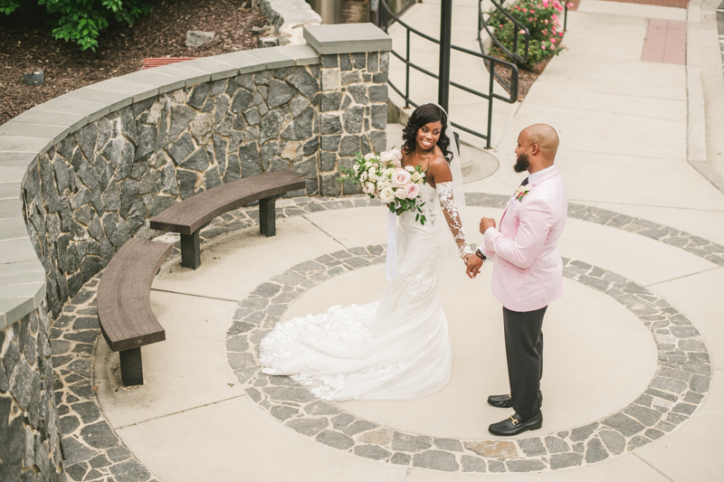 Beautiful wedding just married portraits at Main Street Ballroom in Ellicott City by Britney Clause Photography