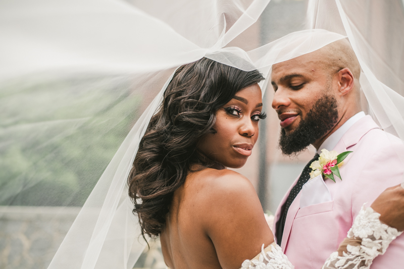Beautiful wedding just married portraits at Main Street Ballroom in Ellicott City by Britney Clause Photography